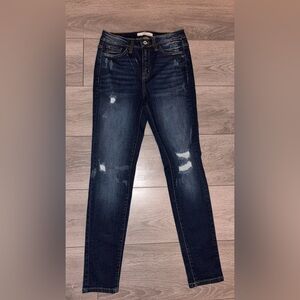 Kancan Denim Jeans Size 7/27 Dark Wash Skinny Distressed High Rise EUC